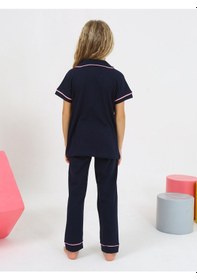 Resim Kız Çocuk Kısa Kollu %100 Pamuklu Düğmeli Pijama Takımı Princess Indigo 