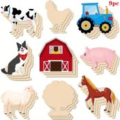 Resim 9 adet Ahşap Çiftlik Hayvanı Kesme Şekli, Çok Yönlü Asılı Ahşap Süsler, DIY El Sanatları, Boyama ve Tatil Dekorasyonları için, Elektrik Gerektirmez, Noel, Cadılar Bayramı, Paskalya, Şükran Günü, Sevgililer Günü için 