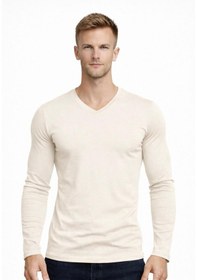 Resim Axxel Erkek Açık Krem Pamuklu Likralı Süprem Uzun Kollu T-shirt-d236 Açık Krem 