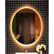 Resim Global Led Mirror 50X70 cm Kumlamalı Elips Ledli Ayna Banyo Aynası Dekoratif Ayna Boy Ayna Salon Duvar Ayna 