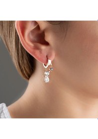 Resim Vaoov 925 Ayar Gümüş Taşlı Papyonlu Kedi Küpe Rose Gold 
