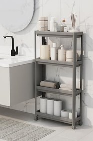 Resim Mithra Life 4 Katlı Tekerlekli Slim İnce Gri Banyo Mutfak Rafı MIT1202 