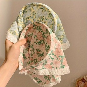 Resim Vintage Çiçek Desenli Dantel Saç Bandı - Saç Klipsi ile Kaymaz Üçgen Bandana, Kadınlar için Ayarlanabilir Plaj Tatili Saç Dekoru, Çok Renkli, Yaz ve Plaj Aksesuarları için Mükemmel, Plaj Saç Dekoru | Çiçek Deseni | Dantel Kumaş, Saç Bandı Bandana 