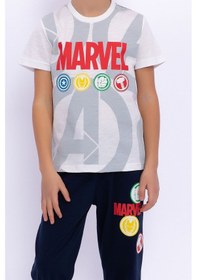Resim Avengers Lisanslı Marvel Krem Erkek Çocuk Bisiklet Yaka Pijama Takımı Krem 