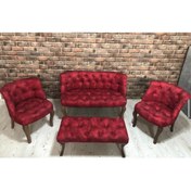 Resim ElizzanMobilya Kırmızı Çay Seti Berjer Koltuk Takımı 2+1+1 Koltuk Ve Bench Bank 