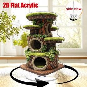 Resim 2D Düz, Fırıldayan Akrilik Kedi Tütsü Çamuru - 2D Düz Başa Sarılabilen Şeklindeki Katlı Platformlu, Yeşil Halili Girişli ve Tunel Benzeri Yapısıyla Evcil Hayvan Mobilyası, İç Oyun Alanı ile Bebekler için (Köşesiz), Yeşim Tahtalarla Çok Seviyeli 