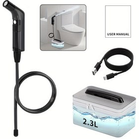 Resim 2.3L RV Bide Kadınlar/Erkekler için Kişisel Hijyen 2 Modlu Su Basıncı & 121.92cm Hortum, Taşınabilir Bide Tuvalet Spreyi Şarj Edilebilir El Tipi Bide Spreyi Bide Duşu Elektrikli Şattaf Seyahat, Yürüyüş, Kamp Müslüman Duşu 