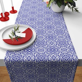 Resim Mavi Çini Desenli Runner Örtü 