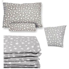 Resim Tek Kişilik Lastikli Gri Yıldız Desenli Nevresim Takımı Gri 