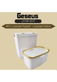 Resim Gold Ikili Dokunmatik 80 Lt Çamaşır Sepeti+çamaşır Selesi Çeyiz Seti-mt09 Beyaz 
