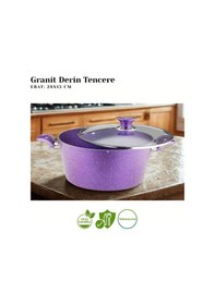 Resim 28 Cm Granit Derin Tencere Cam Kapak - Violet Violet 