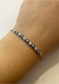 Resim Kadın Nazar Boncuğu Ve Taş Detay Gümüş Bileklik 