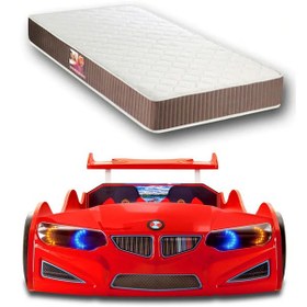 Resim Gt1 - Arabalı Yatak - Kumandalı, Sesli, Kırmızı + Elif Yarı Ort Yataklı 90x190 Cm Tek Kişilik 