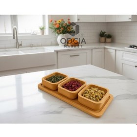 Resim Bambu Standlı 3'lü Kare Çerezlik Seti Bambu 