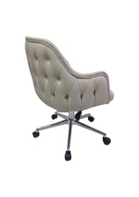 Resim Bilgisayar ve Çalışma Koltuğu Krem Suni Deri Krom Yıldız Ayaklı 