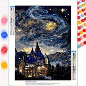 Resim 1 adet 5D elmas boyama seti, yıldızlı gökyüzü manzarası teması, yuvarlak elmas sanat çerçevesiz, DIY ev dekorasyonu, 30X40cm/11.8 inç x 15.8 inç, çeşitli duvar dekorasyonları ve masaüstü yerleştirme için uygun, Gulbang Mubarak için mükemmel bir tatil hediyesi 