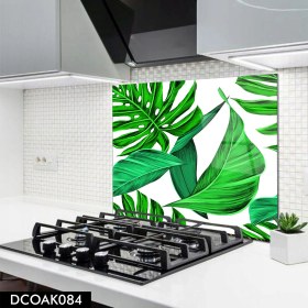 Resim Olinpa Cam Ocak Arkası Koruyucu | Yeşil Yaprak Desenli 