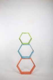 Resim ARDEKS Renkli Altıgen Ahşap Dekoratif Raf 