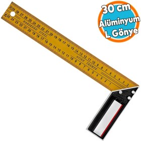 Resim Alüminyum Marangoz L Gönye Sarı Gönye Cetvel Kaynak Kaynakçı Marangoz Gönyesi 300 mm 