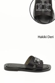 Resim Gönderi(r) Kadın Siyah Tokalı Hakiki Deri Terlik 
