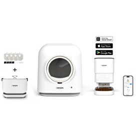 Resim Xenon Smart Akıllı Kedi Tuvaleti 4LT Çelik Hazneli Mama Kabı Bataryalı Su Pınarı ve Yedek Filtre Pet Seti 