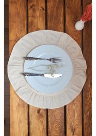 Resim Lizbon Naturel Keten Yuvarlak Fırfırlı 6 Li Vintage Amerikan Servis Bej 40x40 