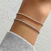Resim Şık 2'li Kadın Bileklik Seti - Parıldayan Taşlı Paslanmaz Çelik, Günlük Glamour için Mükemmel 