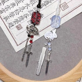 Resim 1 adet El Yapımı Tavşan Kolye Telefon Zinciri - Kırmızı & Mavi Boncuklu Akrilik Charm, Altın Tonlu Metal Toka, En İyi Arkadaşlar İçin İdeal Hediye, Telefon Aksesuarı|Eğlenceli Tasarım|Dayanıklı Charm, Tavşan Aksesuarları 