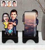 Resim Bk Gift Kişiye Özel Aile Karikatürlü Ahşap Biblo Telefon Standı-1 