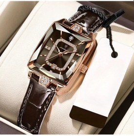 Resim Fochsia Poedagar Zarif Kare Kadranlı Dopamin Kol Saati Rose Gold Kahverengi Su Geçirmez Deri Kordon Diğer 