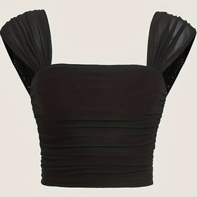 Resim Kadınlar İçin Seksi Kare Yaka Kolsuz Tank Top - Yüksek Esneklikli Naylon/Elastan Karışımı, Hafif Yazlık Kamisol, Makinede Yıkanabilir Düz Renk 