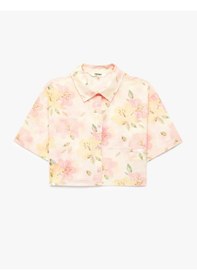 Resim Koton Desenli Cep Detaylı Viskon Crop Pembe Kız Çocuk Gömlek 6skg60221aw 