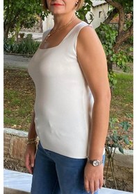 Resim Mia Butik Büyük Beden Beyaz Kare Yaka Triko Bluz -1270 Beyaz 
