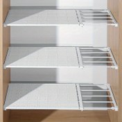 Resim 1 Set (2 adet Destek Şeritleri + 1 Bölücü) Ayarlanabilir Depolama Rafları - Matkap Gerektirmez, Gardırop, Ayakkabı Dolabı, Mutfak ve Banyo için Yer Tasarrufu Sağlayan Teleskopik Raflar, Plastik Malzeme, Ayarlanabilir Raflar | Teleskopik Raflar | Plastik Raflar 