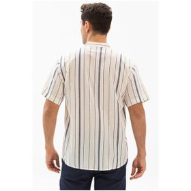 Resim Kısa Kol Şile Bezi Tek Cepli Hakim Yaka Erkek Yazlık Tshirt Ekru Gri Çizgili 3028 Ekru Gri Çizgili Ekru - Gri 