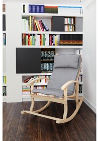 Resim Mobildecoaş Mobildeco Padişah Ahşap Sallanan Sandalye Gri - Doğal Gri 