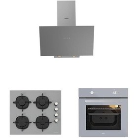 Resim Silverline 3481 Davlumbaz - CS5335S01 Ocak- Esty AEF6601S04 Firin Karma Ankastre Gri Cam Set 