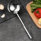 Resim Paslanmaz Çelik Çorba Kaşığı – Dayanıklı Mutfak Aleti, Çorba, Yemek, Çili ve Sos Servisinde Kullanılır, Ergonomik Anti-Yanık Kolu Tasarımı, Ücretsiz, Ev ve Restoran Kullanımı için Mutfak Aracı, Gümüş 