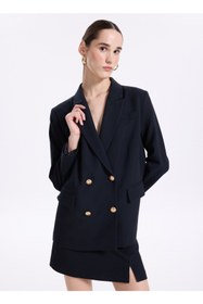 Resim Fabrika Lacivert Kadın Kruvaze Blazer F4WL-CKT0211 