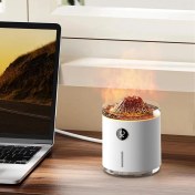 Resim Volkanik Efektli Şarjlı Hava Nemlendirici Yatak Odası Oturma Odası Için Akıllı Aromaterapi Mist Difüzör, Simüle Alev Şekli, Görsel Büyü 