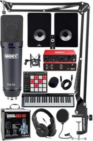 Resim Midex İmpressive Paket-6 Stüdyo Ekipmanları Seti (Monitör Mikrofon Ses Kartı Kulaklık Midi Klavye Pad Controller) 