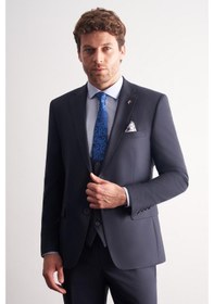 Resim İmza Lacivert Mono Yaka Astarlı Çift Yırtmaç Esnek 6 Drop Slim Fit Basic Yelekli Takım Elbise 1001255186 Lacivert 