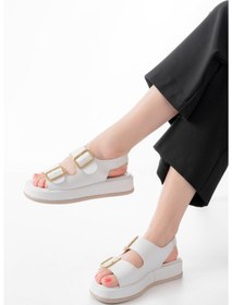 Resim 1187 Beyaz Dolgu Topuk Lastik Baretli Kadın Sandalet Altın - Taba 