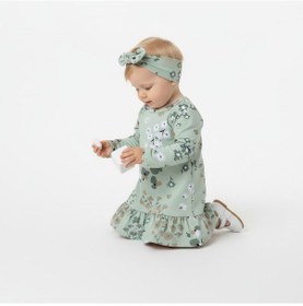 Resim Çiçekli Uzun Kol Kız Bebek Elbise St09755 Yeşil 