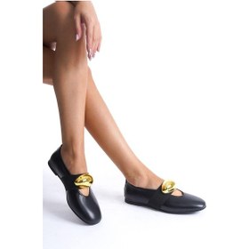 Resim Mubiano Hakiki Deri Collection Kadın Gold Toka Detaylı Babet Siyah - Mcrgn8037 - S Siyah 