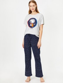 Resim Snoopy Lisanslı Yazılı Baskılı Pijama Takımı 