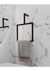 Resim Aju Havluluk Metal Ev Mutfak Banyo Duvara Monte Havlu Tutacağı Kare Modern Şık Tasarım Siyah 