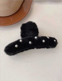 Resim Büyük Boy İnci Peluş Mandal Toka 12 Cm Siyah 