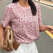 Resim Kadınlar için Şık Leopar Baskılı Kısa Kollu Tişört - Yumuşak Esnek Kumaş, Rahat Kesim, Makinede Yıkanabilir, Her Mevsime Uygun Günlük Üst, Çok Yönlü Giysi, Modaya Uygun Tee, Konforlu Kalıp, Baskılı Gömlek, Günlük Kıyafet 