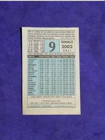 Resim 9 Temmuz 2002 Takvim Yaprağı - Nostalji Koleksiyonluk Takvim Yaprağı 